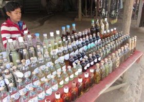 Local shop in Ban Xang Hai, homemade rice whisky choice